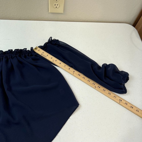 Misa LA Livey Top Navy Off The Shoulder Halter Blouse Chiffon Womens Size Medium - Picture 13 of 16